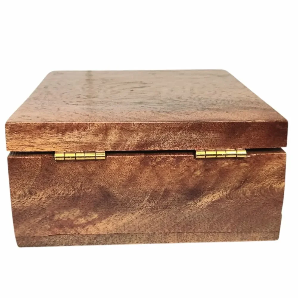 Wood Hinged Box Square With Round Interior Cutout Felt Lined 5.75